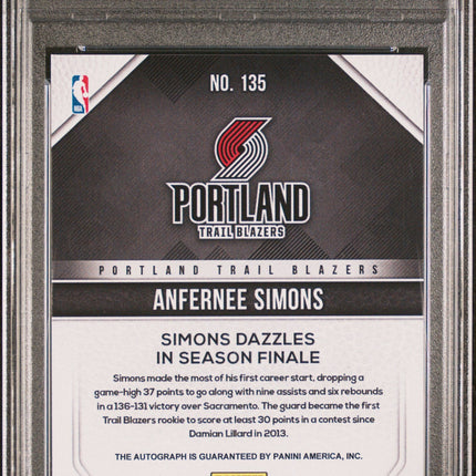 2018 Panini Instant #135 Anfernee Simons Autograph-Black 1/1 PSA 8