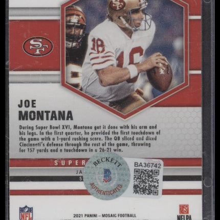 2021 Panini Mosaic #291 Joe Montana Prizm Blue - Certified Auto