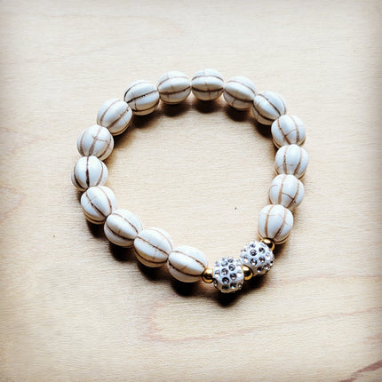**White Turquoise Melon Beaded Stretch Bracelet 809h