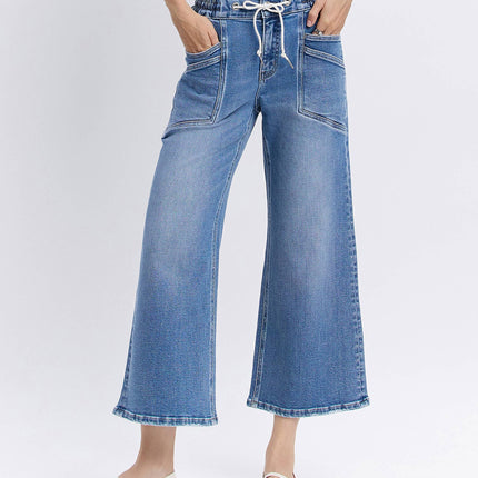 High Rise Flare Denim with Drawstring Waist