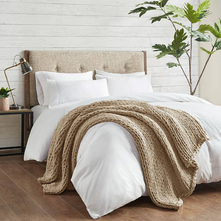 Sand Color Handmade Chunky Double Knit Throw