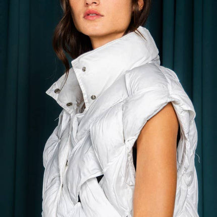 Camel Button-Up Puffer Vest
