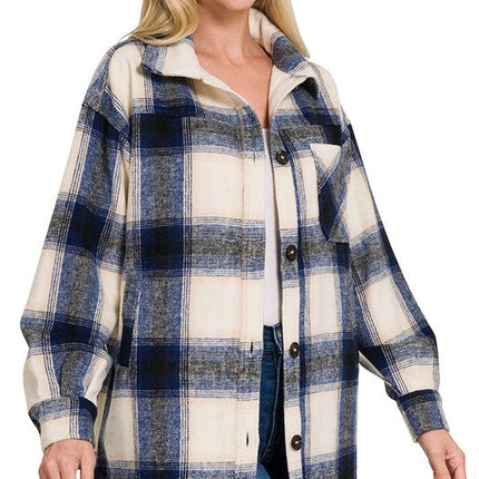 Oversized Yarn Dyed Plaid Longline Shacket