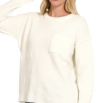 Melange Hi-Low Hem Round Neck Sweater