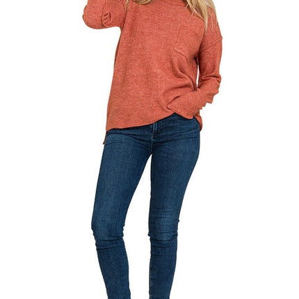 Melange Hi-Low Hem Round Neck Sweater
