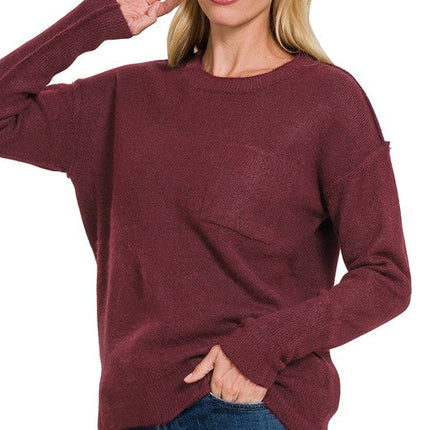 Melange Hi-Low Hem Round Neck Sweater