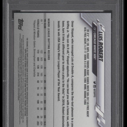 2020 Topps Chrome Rookie Auto #RALR Luis Robert Rookie Auto-Purple Ref. PSA 10
