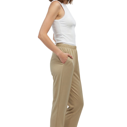 Womens Classic Poly Knit Pants - Pull On Slacks with Elastic Waist