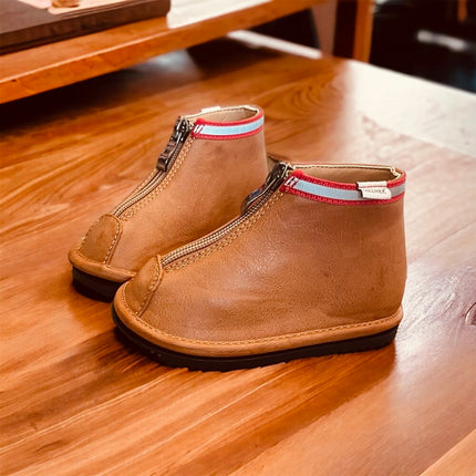 Stylish & Easy-On: Hand-Stitched Brown Ankle Boots for Toddlers| Zipper Closure
