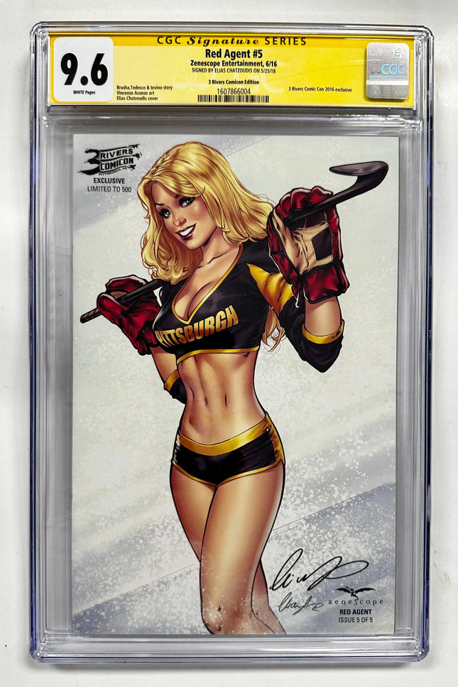 Red Agent #5 CGC SS 9.6 Chatzoudis Variant Zenescope Pittsburgh Penguins Rivers