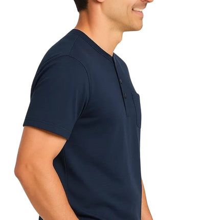 Men's Short Sleeve Henley Relaxed Fit Shirt with Pocket