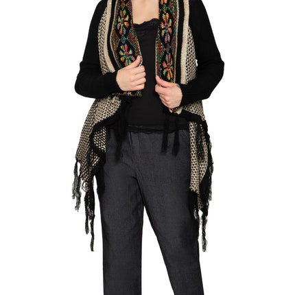 Women's Fringed Jacquard Weave Open Front Long Cardigan