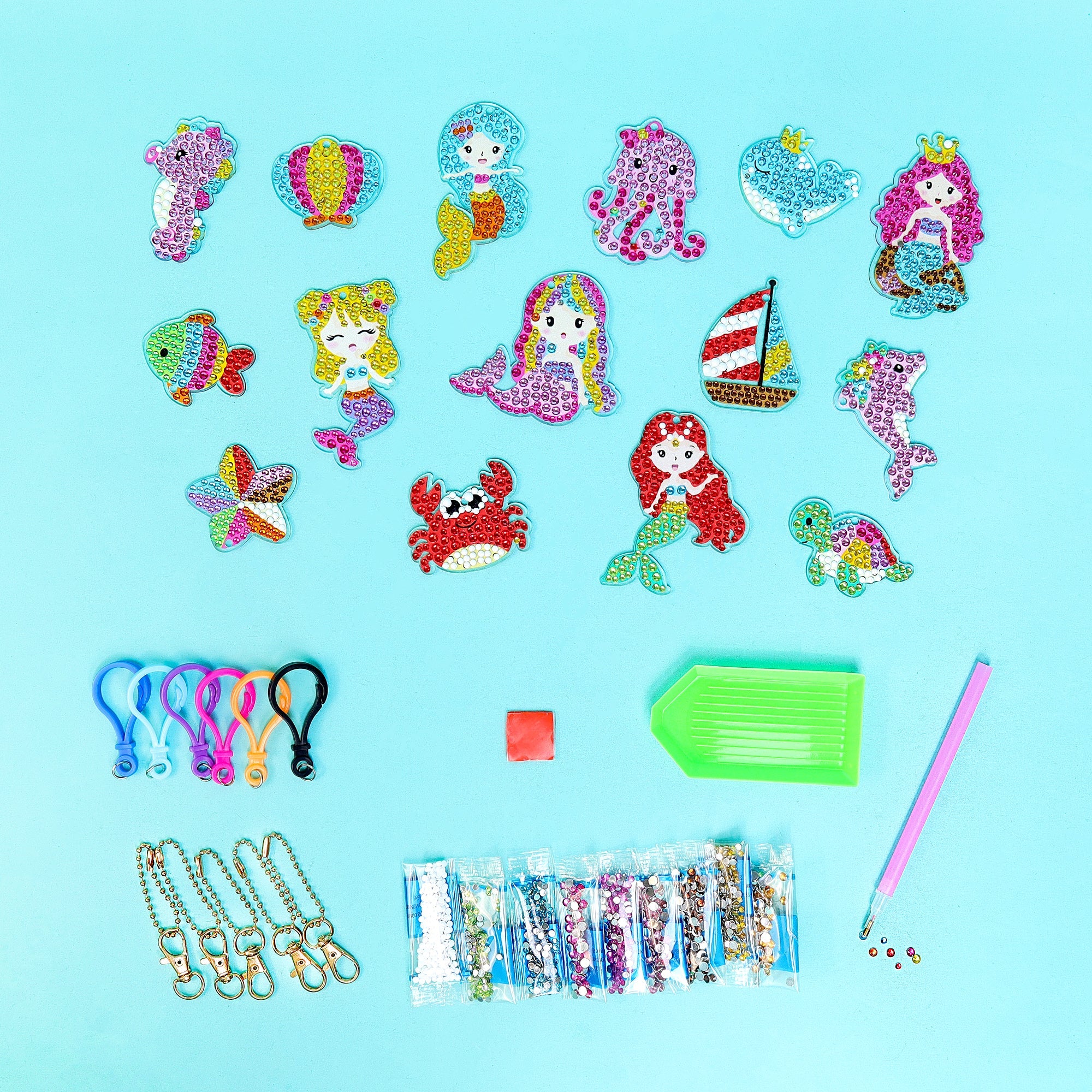 Adorable Keychains Diamond Art Kit – Mermaid (Set of 15)