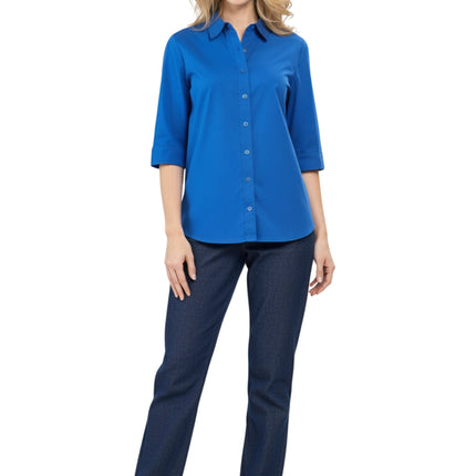 Womens Regular Fit 3/4 Sleeve Button Down Collared Camp Shirt