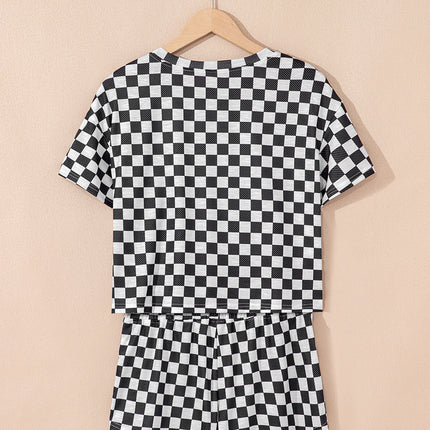 Luxury Checkerboard T Shirt and High Waist Skorts Set