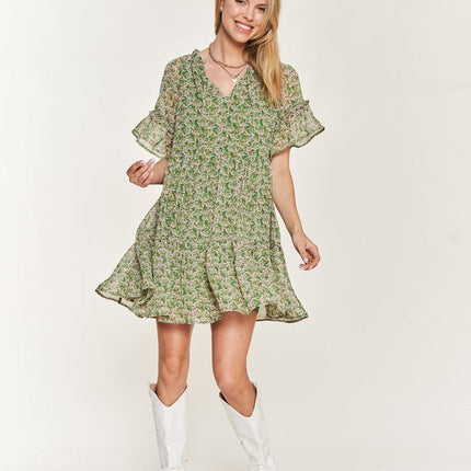 Floral print v-neck mini dress