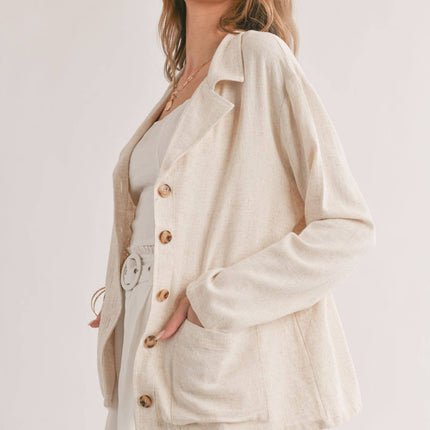 Linen Blend Jacket With Pockets: OATMEAL