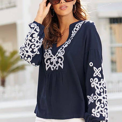 Embroidered Long Sleeve Blouse