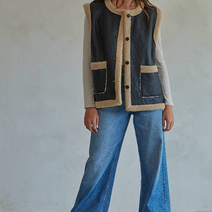 Button Down Sleeveless Fur Lined Vest