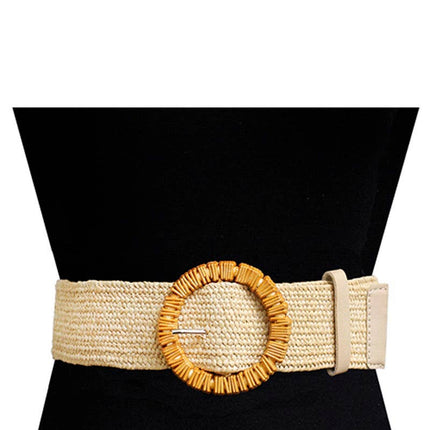 Rattan Stretch Circle Buckle Belt