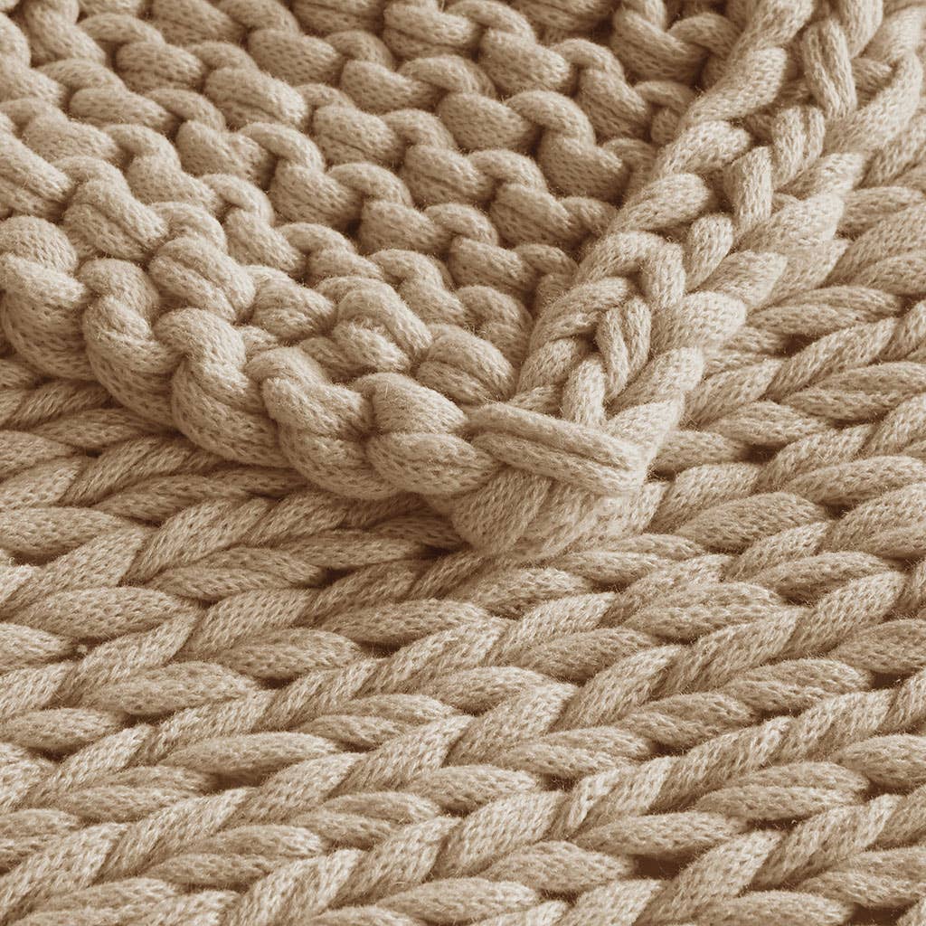 Sand Color Handmade Chunky Double Knit Throw