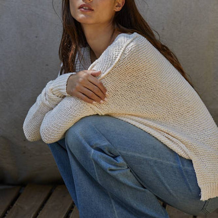 Knit Sweater V-Neck Long Sleeve Top