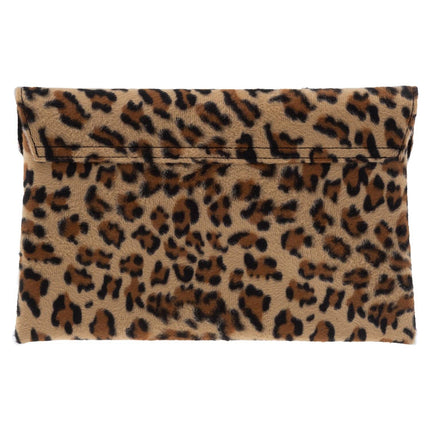 Leopard Print Faux Fur Double Pocket Clutch