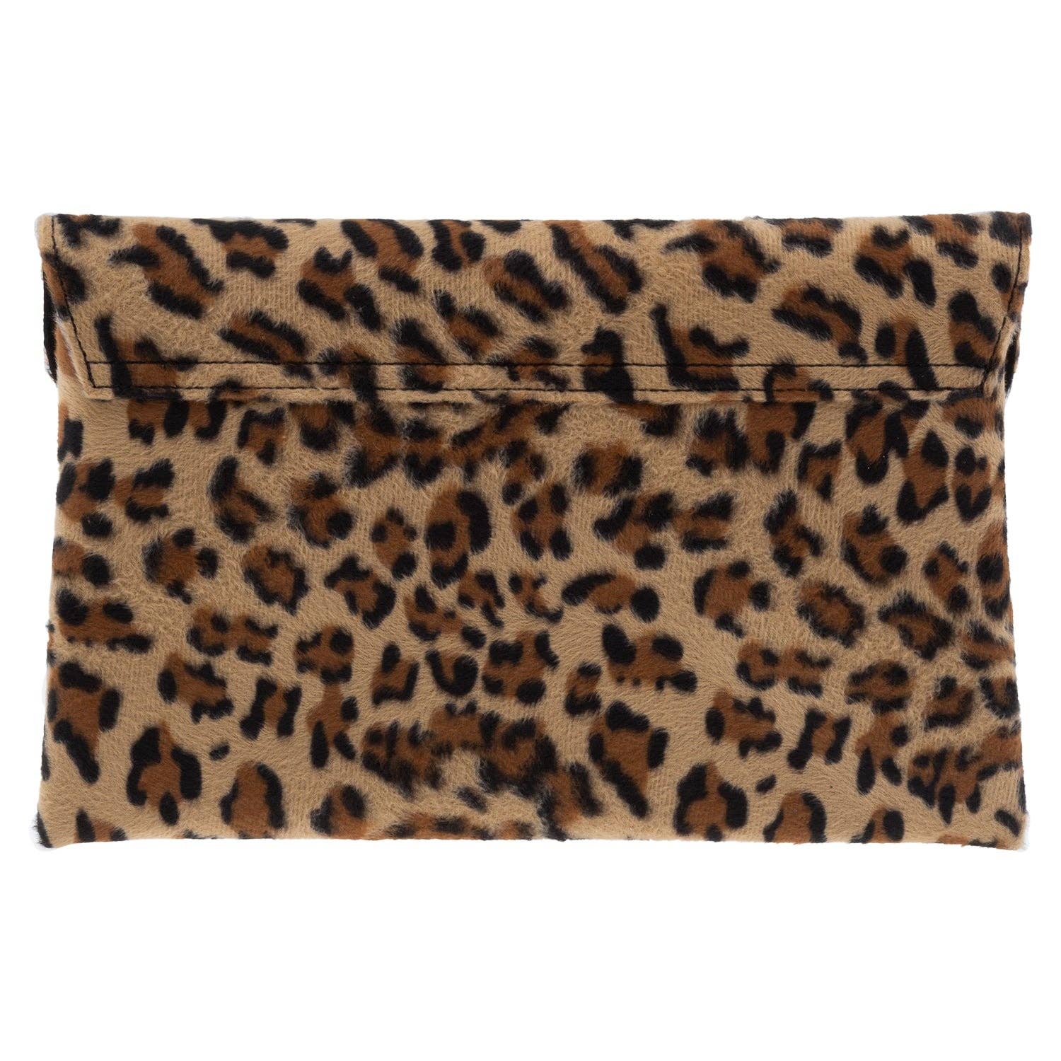 Leopard Print Faux Fur Double Pocket Clutch