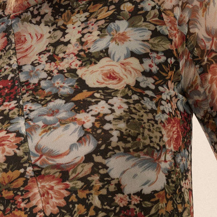 Floral Mesh Long-Sleeve Mock Neck Top