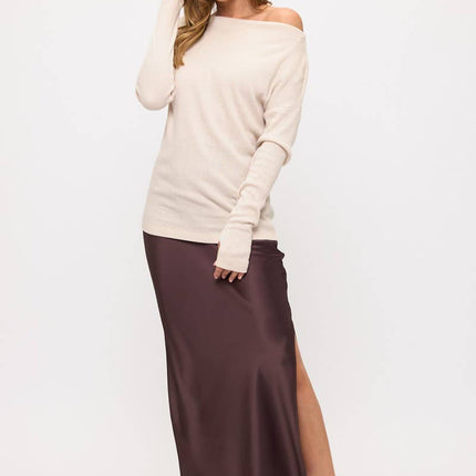 Oatmeal Color Off The Shoulder Sweater