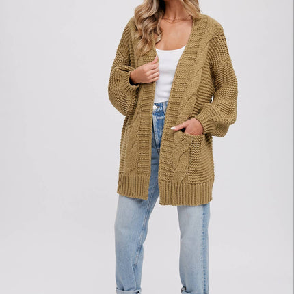 Chunky Cable knit Cardigan-Chocolate