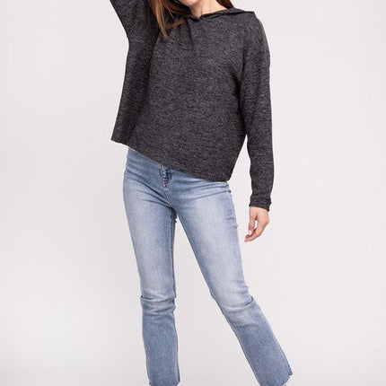 Hooded Brushed Melange Hacci Sweater