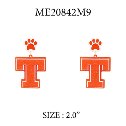 Orange & White T Gameday Earring