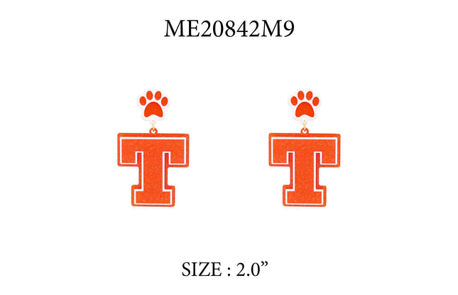 Orange & White T Gameday Earring