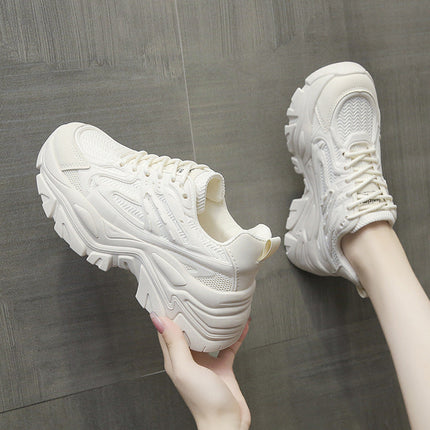 Thick-Bottom Breathable White Shoes for Women — Stylish & Cushioned