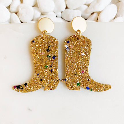Glittered Up Cowgirl Earrings: Pink