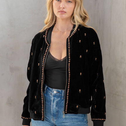 Lovestitch Beaded Velvet Bomber Jacket