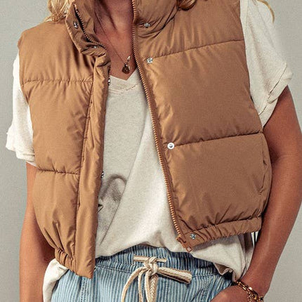 Camel Puffer Vest with Adjustable Hem