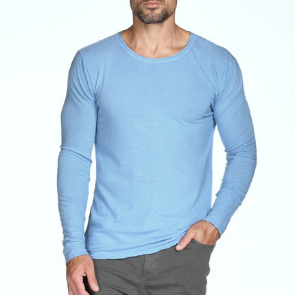 Men's Linen Blend Crew Neck Long Sleeve