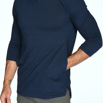Men's 3/4 Sleeve Cowl Neck Visor Hoodie