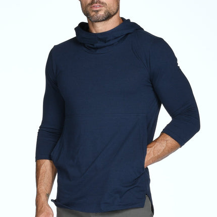 Men's 3/4 Sleeve Cowl Neck Visor Hoodie
