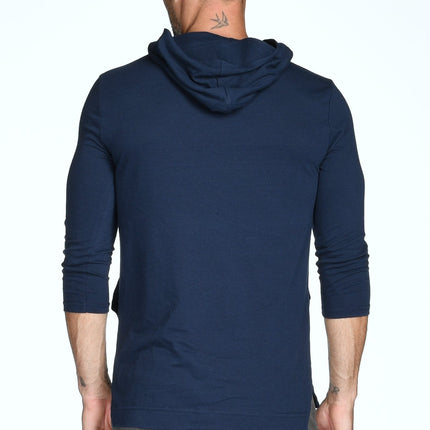 Men's 3/4 Sleeve Cowl Neck Visor Hoodie