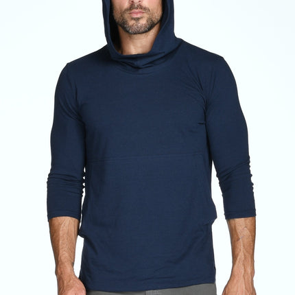 Men's 3/4 Sleeve Cowl Neck Visor Hoodie