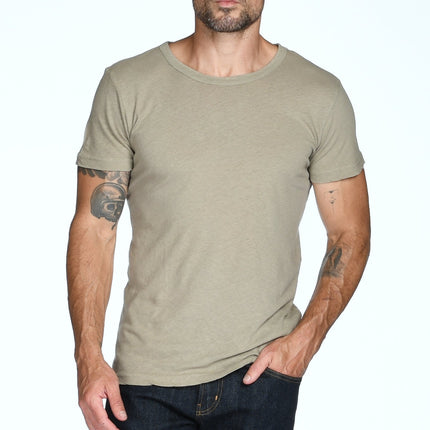 Men's Linen Blend Wide Neck Band Tee