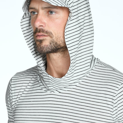 Men's 3/4 Sleeve Cowl Neck Visor Stripe Hoodie