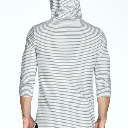 Men's 3/4 Sleeve Cowl Neck Visor Stripe Hoodie