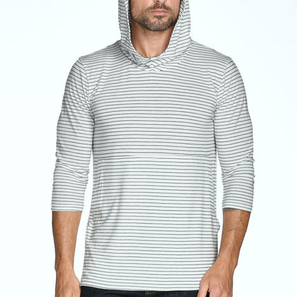 Men's 3/4 Sleeve Cowl Neck Visor Stripe Hoodie