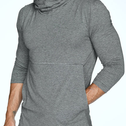 Men's 3/4 Sleeve Cowl Neck Visor Stripe Hoodie