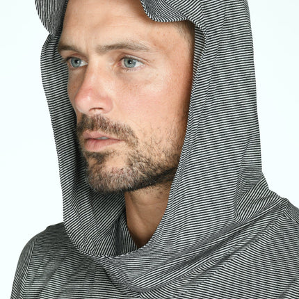 Men's 3/4 Sleeve Cowl Neck Visor Stripe Hoodie