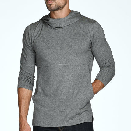 Men's 3/4 Sleeve Cowl Neck Visor Stripe Hoodie